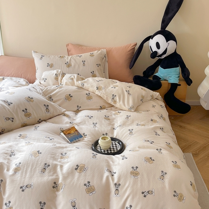 91家纺网 家纺一手货源 找家纺 时年 2023新款全棉母婴级有氧双层纱夏被四件套 米奇风