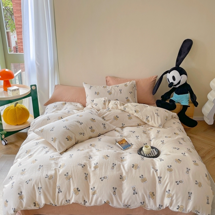 91家纺网 家纺一手货源 找家纺 时年 2023新款全棉母婴级有氧双层纱夏被四件套 米奇风