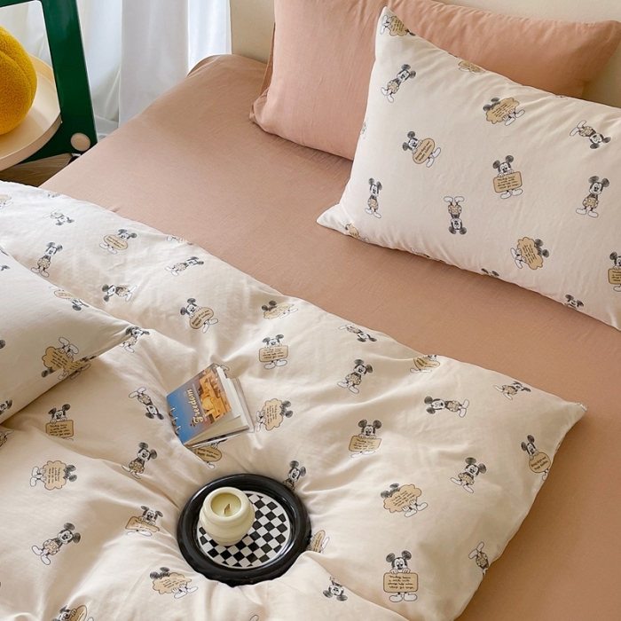 91家纺网 家纺一手货源 找家纺 时年 2023新款全棉母婴级有氧双层纱夏被四件套 米奇风