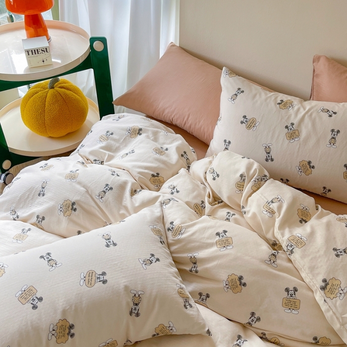 91家纺网 家纺一手货源 找家纺 时年 2023新款全棉母婴级有氧双层纱夏被四件套 米奇风