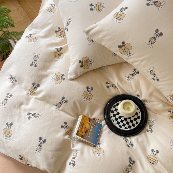 91家纺网 家纺一手货源 找家纺 时年 2023新款全棉母婴级有氧双层纱夏被四件套 米奇风