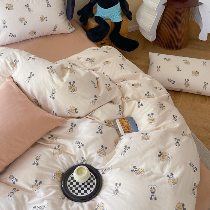 91家纺网 家纺一手货源 找家纺 时年 2023新款全棉母婴级有氧双层纱夏被四件套 米奇风