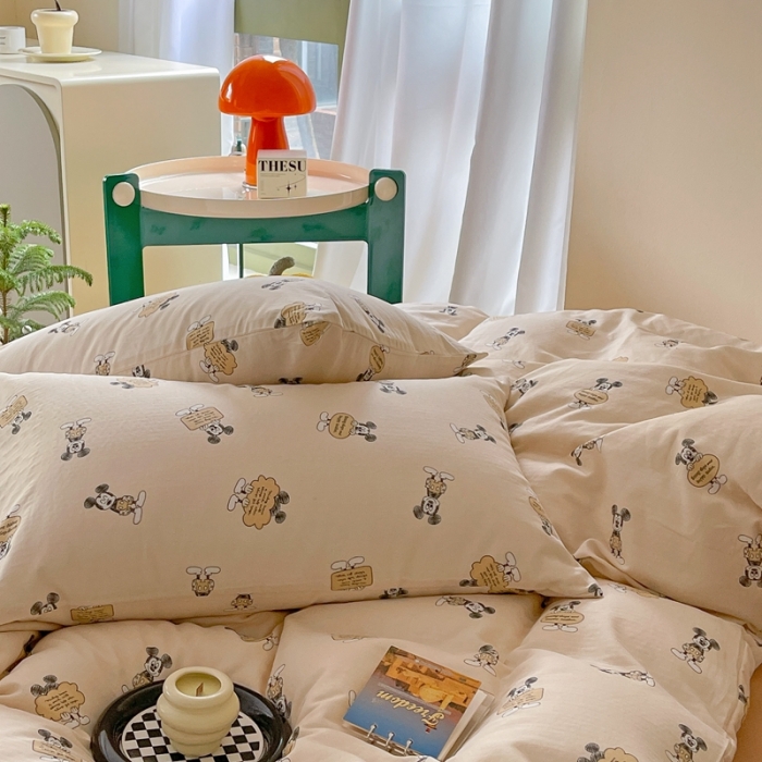 91家纺网 家纺一手货源 找家纺 时年 2023新款全棉母婴级有氧双层纱夏被四件套 米奇风