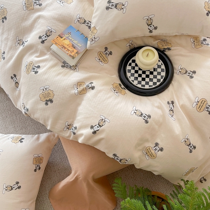 91家纺网 家纺一手货源 找家纺 时年 2023新款全棉母婴级有氧双层纱夏被四件套 米奇风