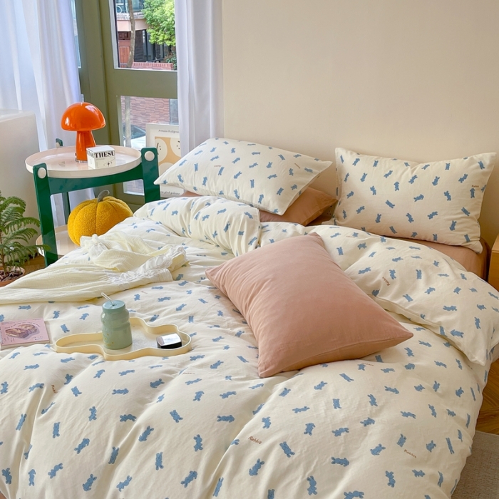 91家纺网 家纺一手货源 找家纺 时年 2023新款全棉母婴级有氧双层纱夏被四件套 卢比