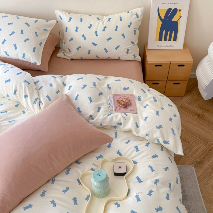 91家纺网 家纺一手货源 找家纺 时年 2023新款全棉母婴级有氧双层纱夏被四件套 卢比