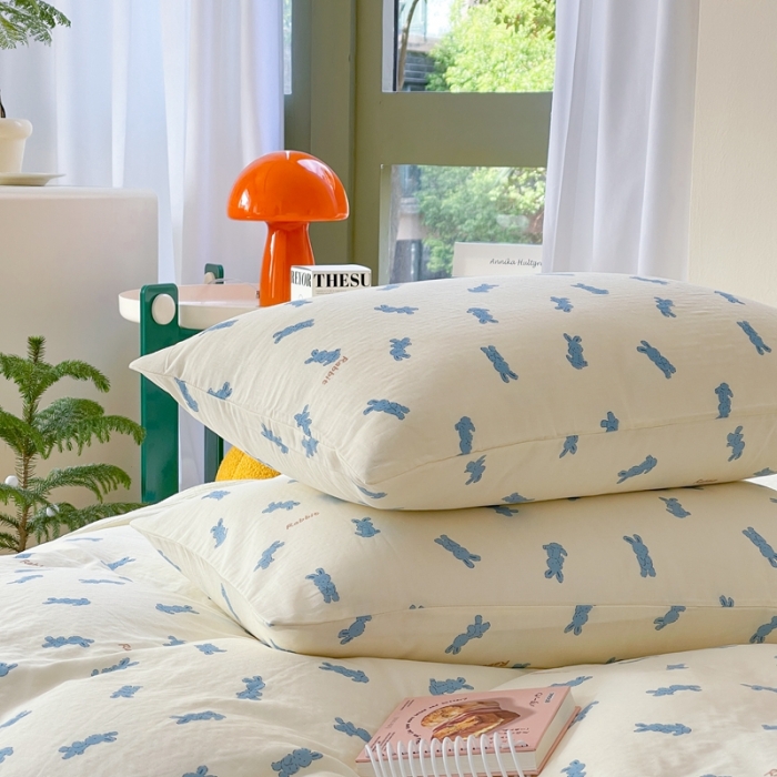 91家纺网 家纺一手货源 找家纺 时年 2023新款全棉母婴级有氧双层纱夏被四件套 卢比