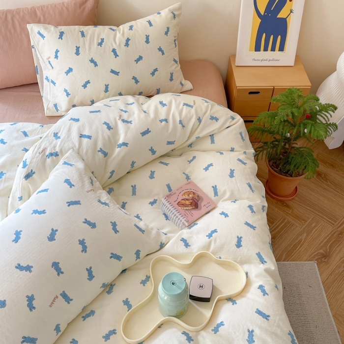 91家纺网 家纺一手货源 找家纺 时年 2023新款全棉母婴级有氧双层纱夏被四件套 卢比