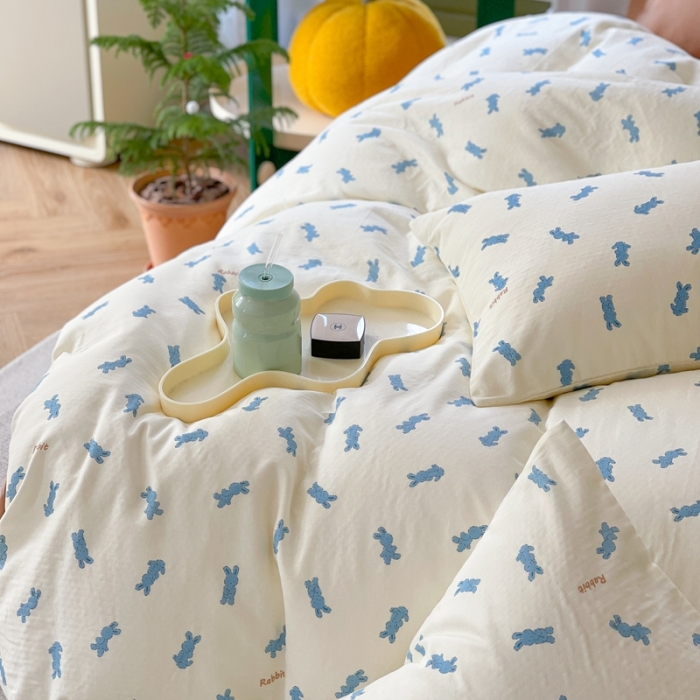 91家纺网 家纺一手货源 找家纺 时年 2023新款全棉母婴级有氧双层纱夏被四件套 卢比