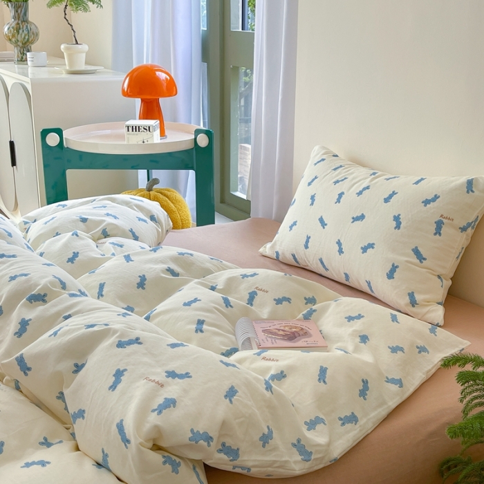 91家纺网 家纺一手货源 找家纺 时年 2023新款全棉母婴级有氧双层纱夏被四件套 卢比