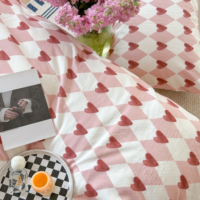 91家纺网 家纺一手货源 找家纺 时年 2023新款全棉母婴级有氧双层纱夏被四件套 菱心格