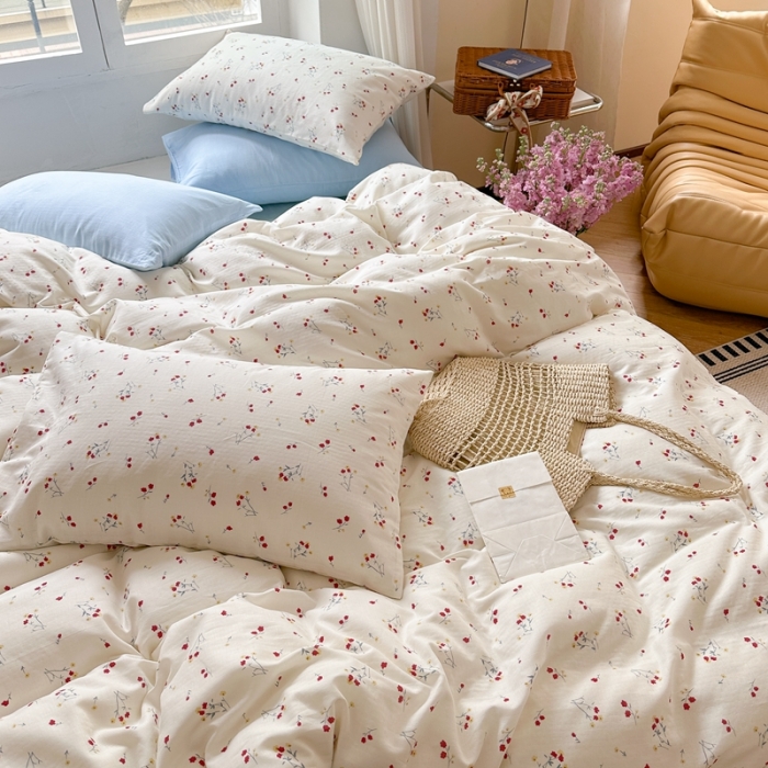 91家纺网 家纺一手货源 找家纺 时年 2023新款全棉母婴级有氧双层纱夏被四件套 花季