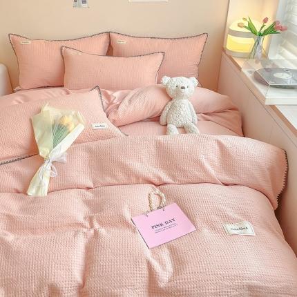 91家纺网 家纺一手货源 找家纺 静家居 202460s水洗棉提花格调系列四件套 格调-粉玉