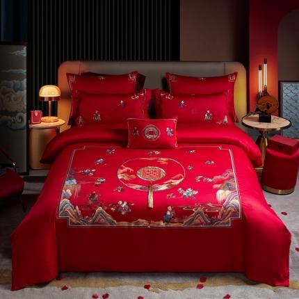 91家纺网 家纺一手货源 找家纺 总高大尚婚庆馆 2023新款双股长绒棉提花系列四件套-家和人兴