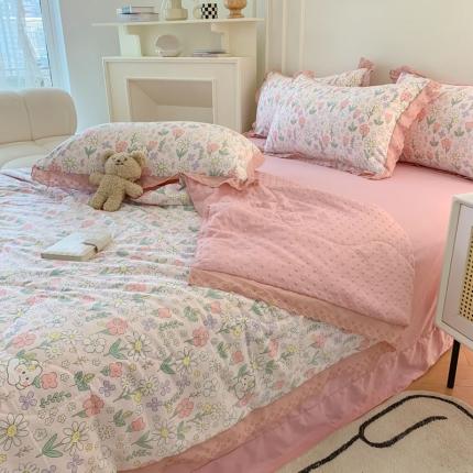 91家纺网 家纺一手货源 找家纺 （总）吾欢心 2024新款韩版豆豆被夏被四件套