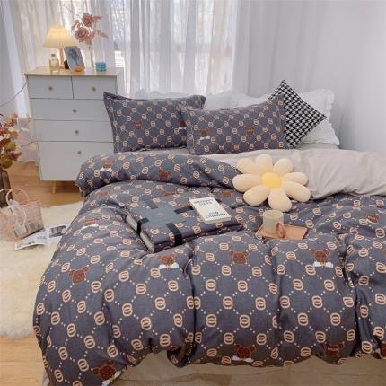 91家纺网 家纺一手货源 找家纺 （总）庭笙 2024加厚磨毛印花丝带四件套秋冬直播爆款