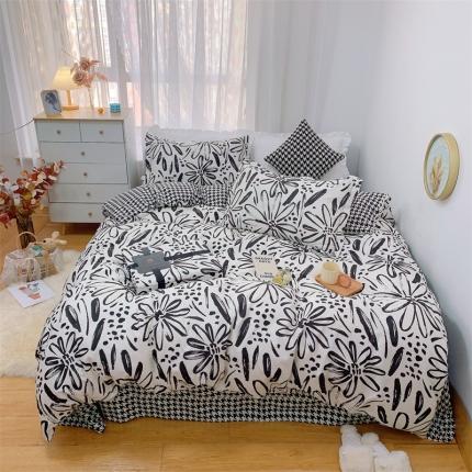 91家纺网 家纺一手货源 找家纺 （总）庭笙 2024加厚磨毛印花丝带四件套秋冬直播爆款