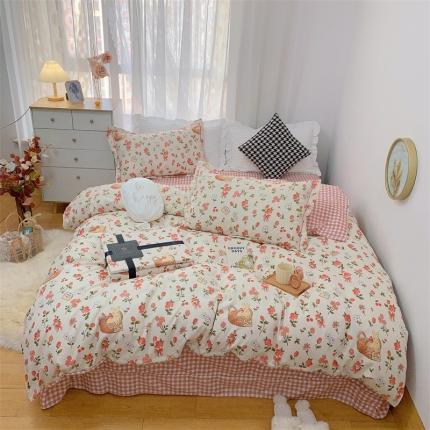 91家纺网 家纺一手货源 找家纺 （总）庭笙 2024加厚磨毛印花丝带四件套秋冬直播爆款