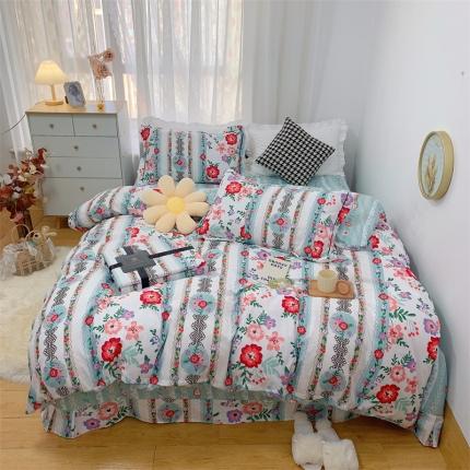 91家纺网 家纺一手货源 找家纺 （总）庭笙 2024加厚磨毛印花丝带四件套秋冬直播爆款