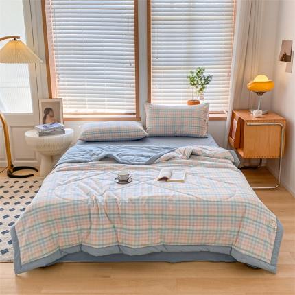 91家纺网 家纺一手货源 找家纺 蓝巢家纺2023新款全棉色织水洗棉A类大豆纤维夏被 夏被-冰激凌绿