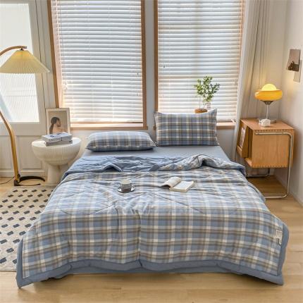 91家纺网 家纺一手货源 找家纺 蓝巢家纺2023新款全棉色织水洗棉A类大豆纤维夏被 夏被-简兮兰