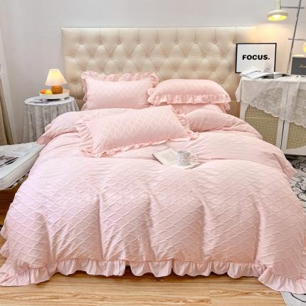 91家纺网 家纺一手货源 找家纺 （总）仟网汇 2023新款菱形格提花泡泡纱四件套