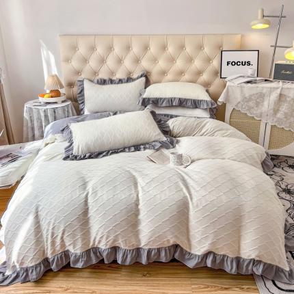 91家纺网 家纺一手货源 找家纺 （总）仟网汇 2023新款菱形格提花泡泡纱四件套