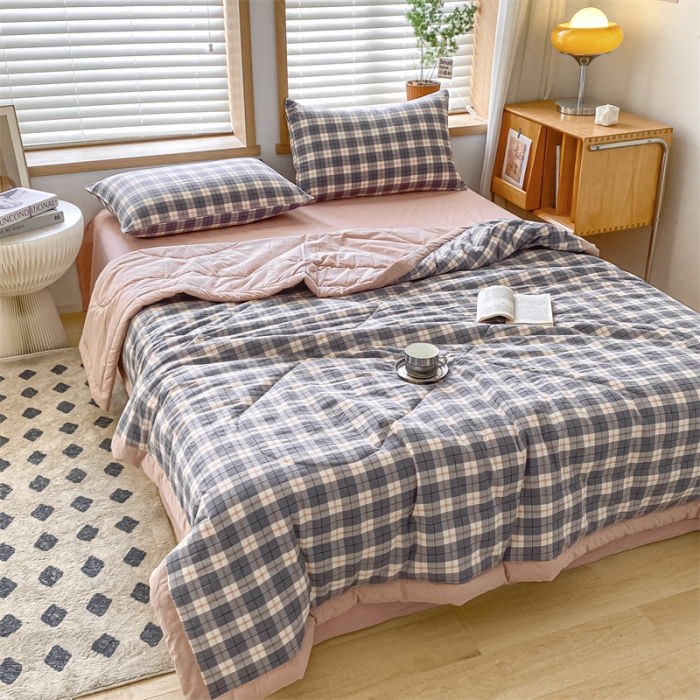 91家纺网 家纺一手货源 找家纺 蓝巢家纺2023新款全棉色织水洗棉A类大豆纤维夏被 夏被-清雅灰