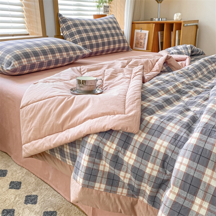 91家纺网 家纺一手货源 找家纺 蓝巢家纺2023新款全棉色织水洗棉A类大豆纤维夏被 夏被-清雅灰