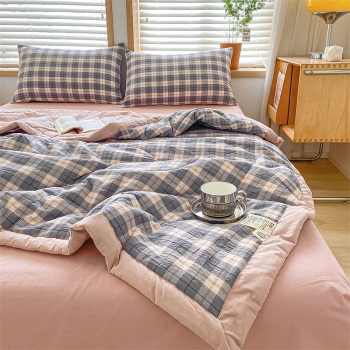 91家纺网 家纺一手货源 找家纺 蓝巢家纺2023新款全棉色织水洗棉A类大豆纤维夏被 夏被-清雅灰