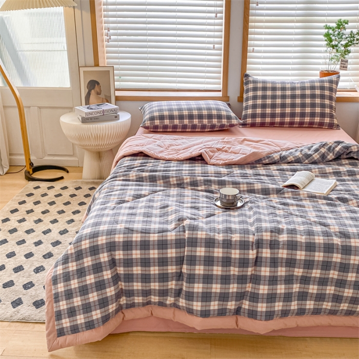 91家纺网 家纺一手货源 找家纺 蓝巢家纺2023新款全棉色织水洗棉A类大豆纤维夏被 夏被-清雅灰