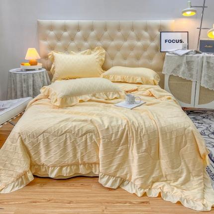 91家纺网 家纺一手货源 找家纺 仟网汇 2023新款菱形格提花泡泡纱夏被四件套 嫰黄