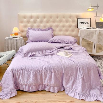 91家纺网 家纺一手货源 找家纺 仟网汇 2023新款菱形格提花泡泡纱夏被四件套 浅紫