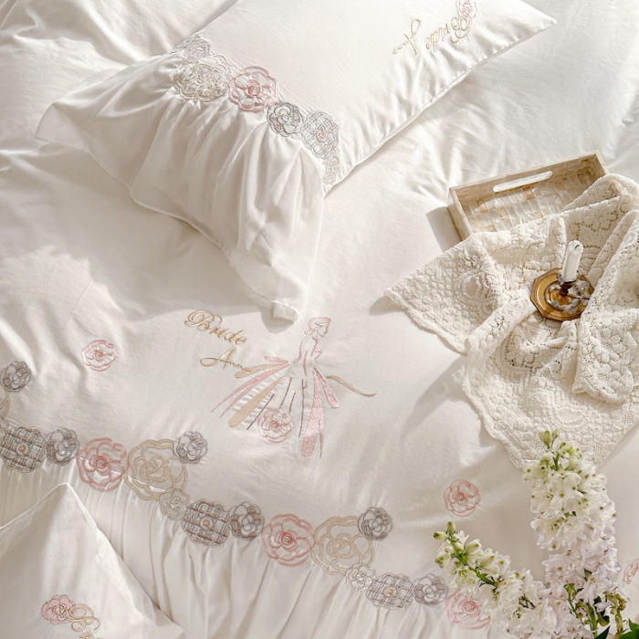 91家纺网 家纺一手货源 找家纺 （总）亲亲公主 2025新款全棉蕾丝公主风四件套-芊芊公主