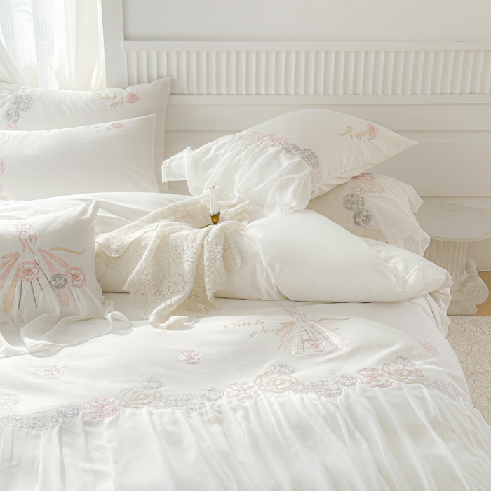 91家纺网 家纺一手货源 找家纺 亲亲公主 2025新款全棉蕾丝公主风四件套-芊芊公主 白色