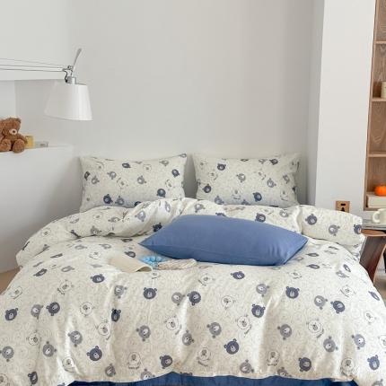 91家纺网 家纺一手货源 找家纺 黛馨 2025新款A类小清新双层纱四件套（实拍）蓝色小熊