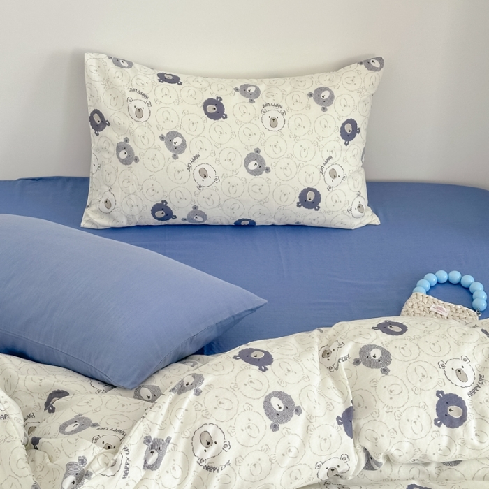 91家纺网 家纺一手货源 找家纺 黛馨 2025新款A类小清新双层纱四件套（实拍）蓝色小熊