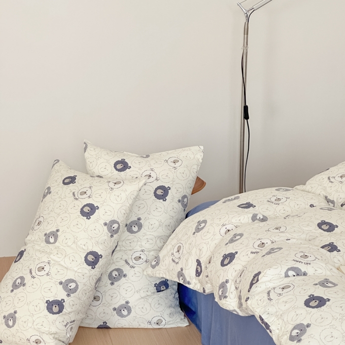 91家纺网 家纺一手货源 找家纺 黛馨 2025新款A类小清新双层纱四件套（实拍）蓝色小熊