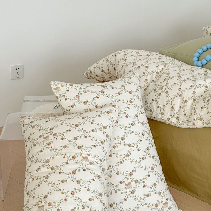 91家纺网 家纺一手货源 找家纺 黛馨 2025新款A类小清新双层纱四件套（实拍）小松鼠