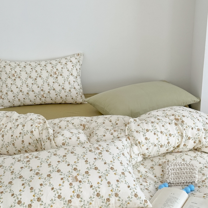 91家纺网 家纺一手货源 找家纺 黛馨 2025新款A类小清新双层纱四件套（实拍）小松鼠