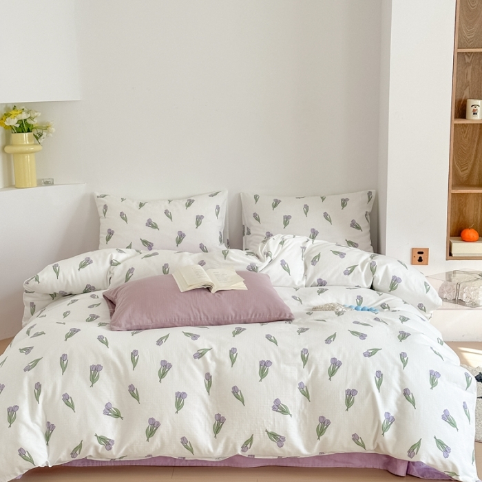 91家纺网 家纺一手货源 找家纺 黛馨 2025新款A类小清新双层纱四件套（实拍）新郁金香