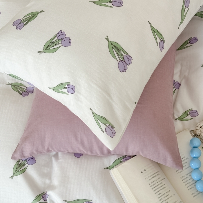 91家纺网 家纺一手货源 找家纺 黛馨 2025新款A类小清新双层纱四件套（实拍）新郁金香