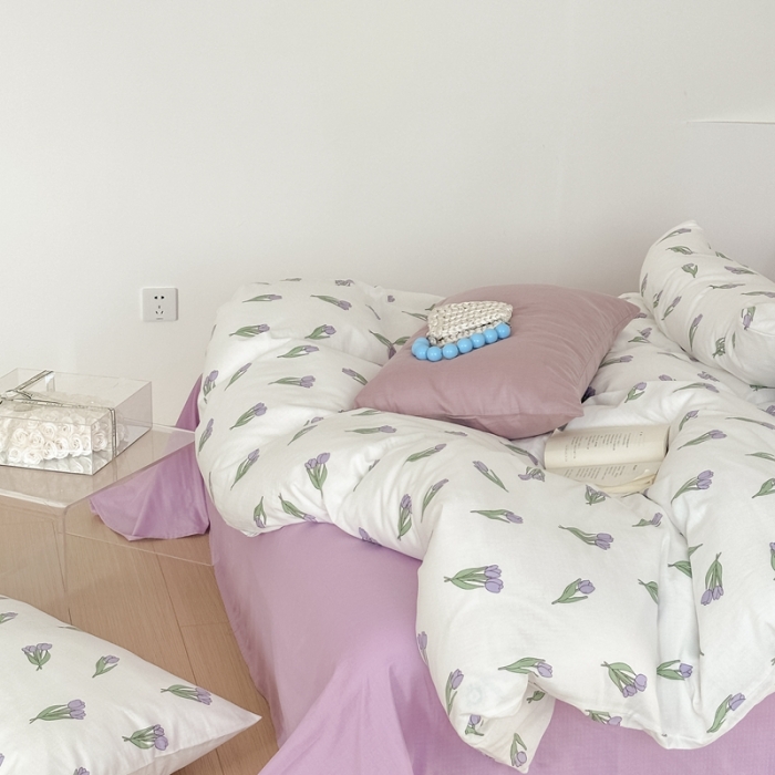 91家纺网 家纺一手货源 找家纺 黛馨 2025新款A类小清新双层纱四件套（实拍）新郁金香