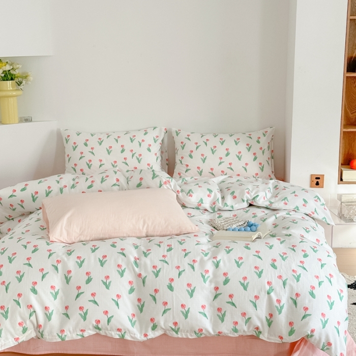 91家纺网 家纺一手货源 找家纺 黛馨 2025新款A类小清新双层纱四件套（实拍）洋荷花