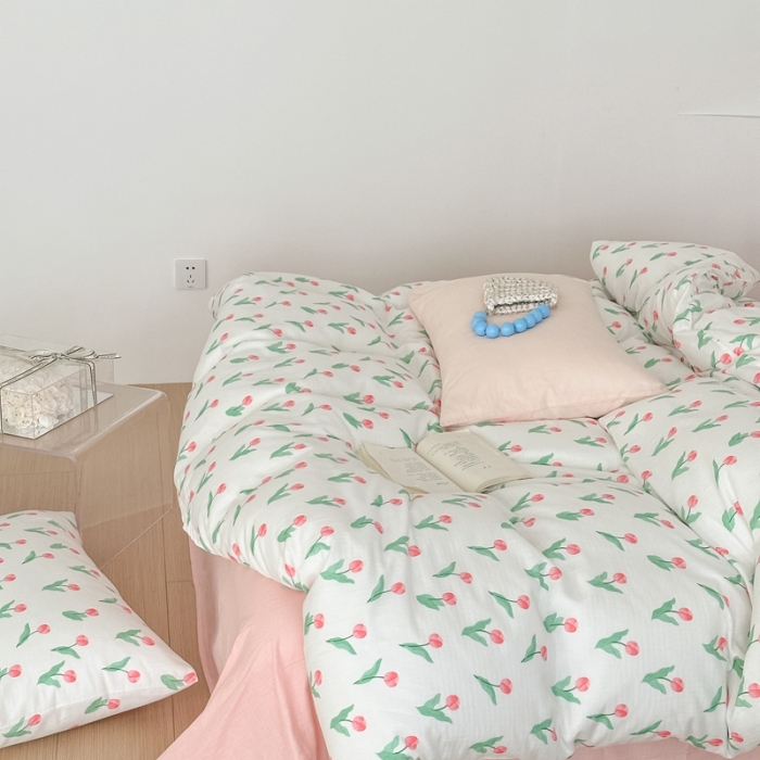 91家纺网 家纺一手货源 找家纺 黛馨 2025新款A类小清新双层纱四件套（实拍）洋荷花