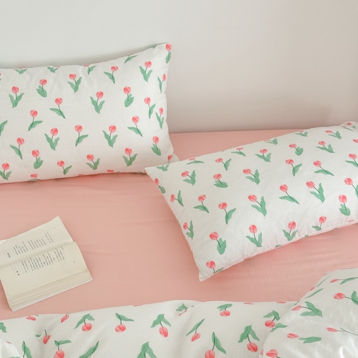 91家纺网 家纺一手货源 找家纺 黛馨 2025新款A类小清新双层纱四件套（实拍）洋荷花