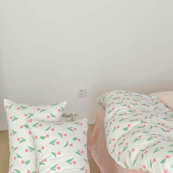 91家纺网 家纺一手货源 找家纺 黛馨 2025新款A类小清新双层纱四件套（实拍）洋荷花