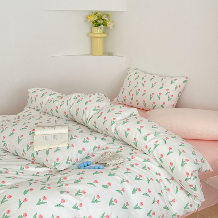 91家纺网 家纺一手货源 找家纺 黛馨 2025新款A类小清新双层纱四件套（实拍）洋荷花