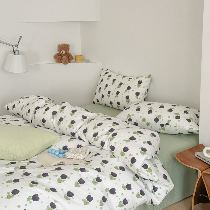 91家纺网 家纺一手货源 找家纺 黛馨 2025新款A类小清新双层纱四件套（实拍）郁金香绿