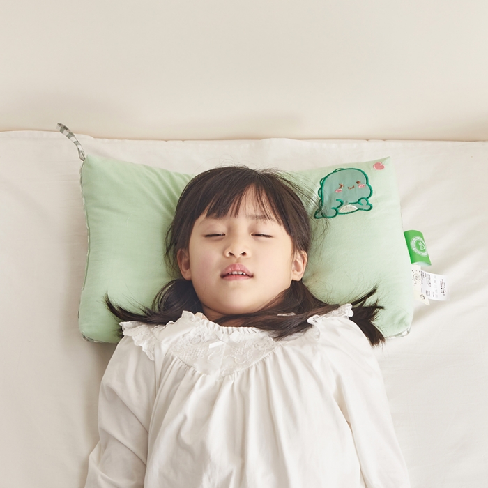 91家纺网 家纺一手货源 找家纺 荷马之梦 2023新款全棉32s水洗棉绣花儿童枕芯宝宝枕头 绿恐龙30*50cm